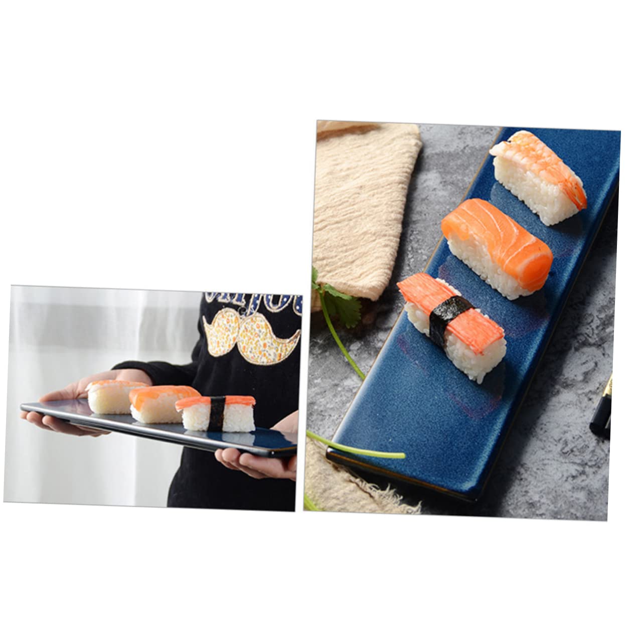 LABRIMP Assiette à Sushis en Céramique Rectangulaire Style Japonerie Noir | Plateau de Sashimi, Service pour Snacks, Usage Restaurants et Fêtes Spéciales