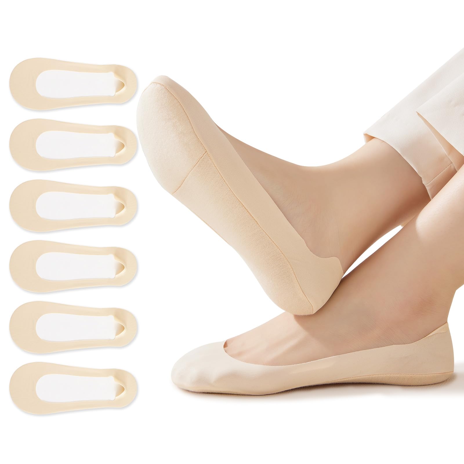 No Show Socks Womens Invisible Non Slip Liner for Flat 6 Pairs