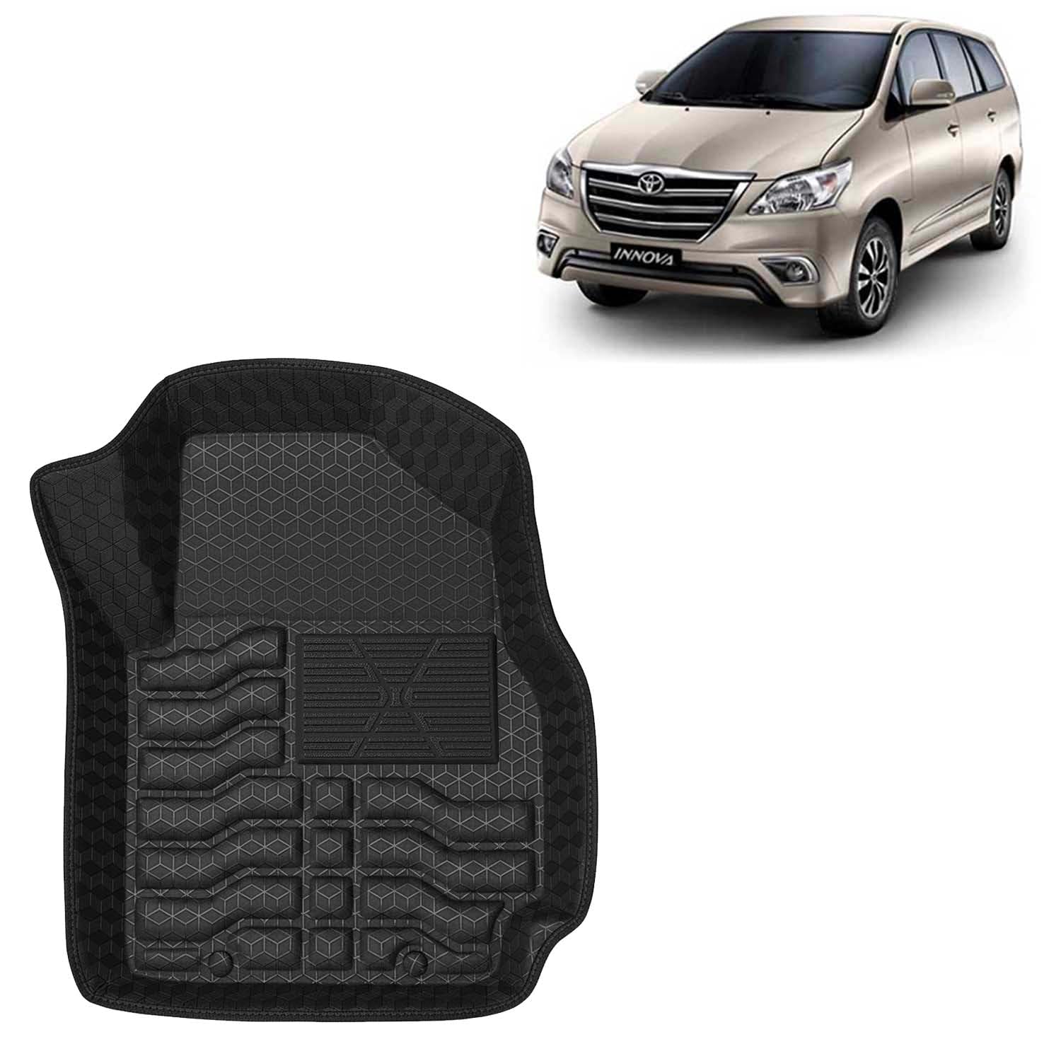Kingsway Accessories Premium 4.5D Car Floor Mats Only Compatible with Toyota Innova Year 2012 to 2015 All Model, Set of 4 Pcs, 100% Waterproof Tray Shape PVC 4.5D Car Foot Mats, Black
