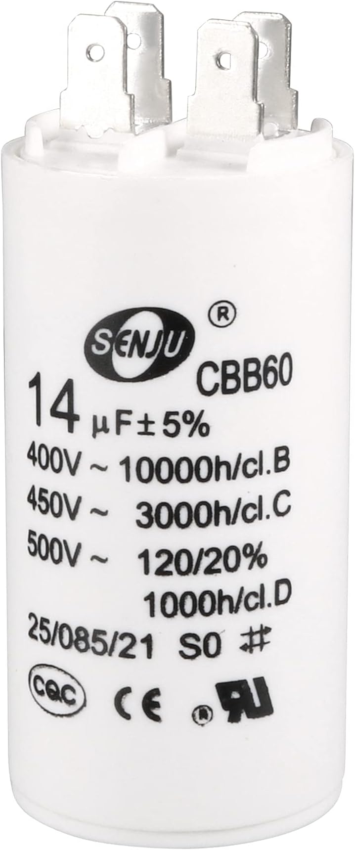 uxcell CBB60 Run Capacitor 14uF 450V AC Double Insert 50/60Hz Cylinder 70x35mm White for Air Compressor Water Pump Motor