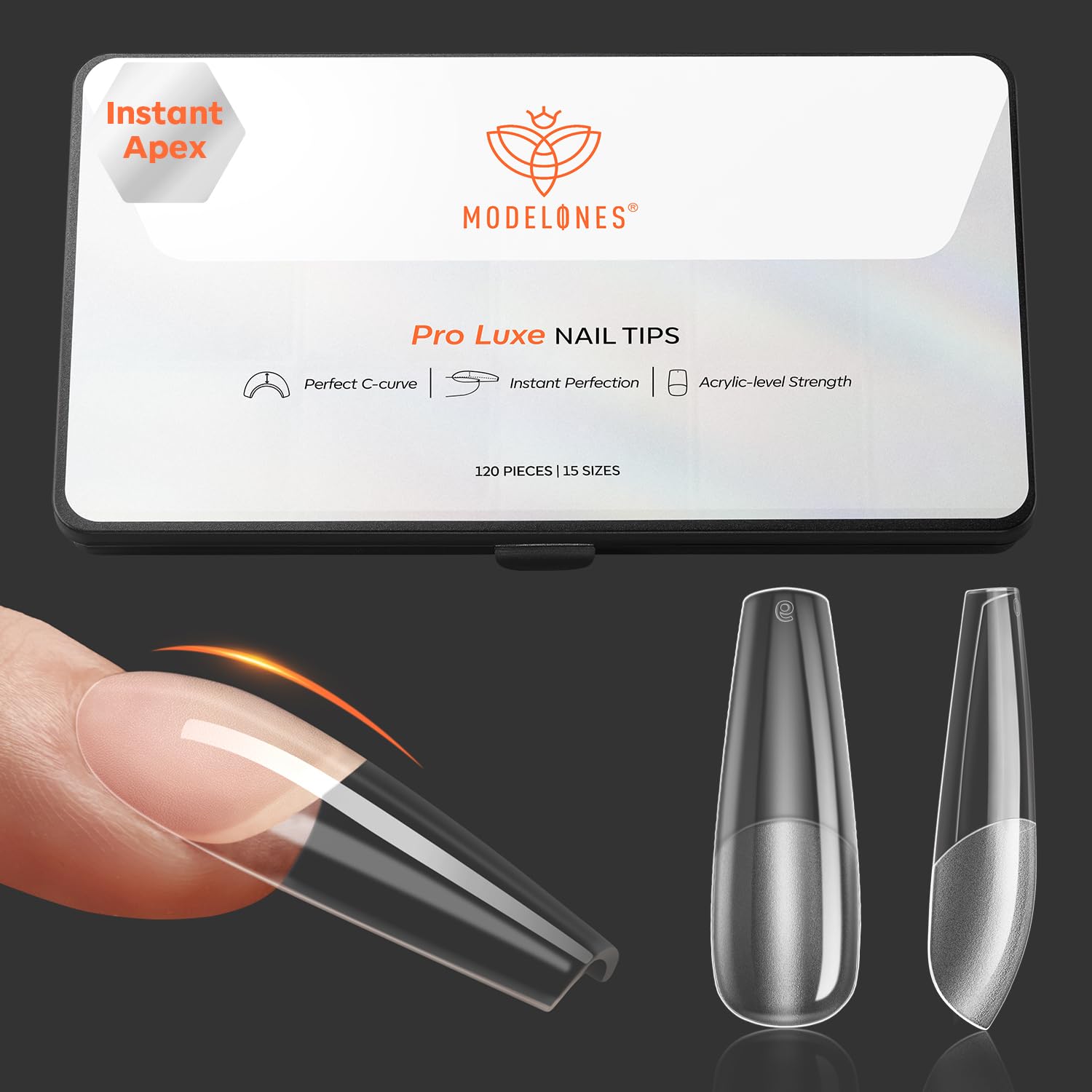 Modelones Nageltips 120 Stück- Full Cover Nail Tips Set,Gel Tips Set, Pre-Buff PMMA Harz Nagelspitzen, Künstliche Nägel Zum Aufkleben Nail Art DIY, 15 Size Lang Coffin