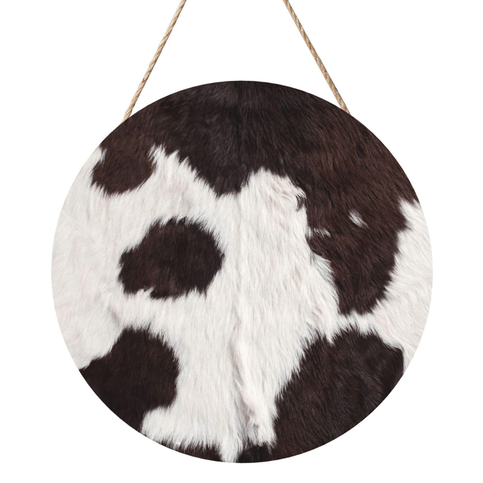 InOmak Cow Skin Abstract Africa Animal Black, Round Wood Panel Painting 12 in, Wall Hanging Painting For Home