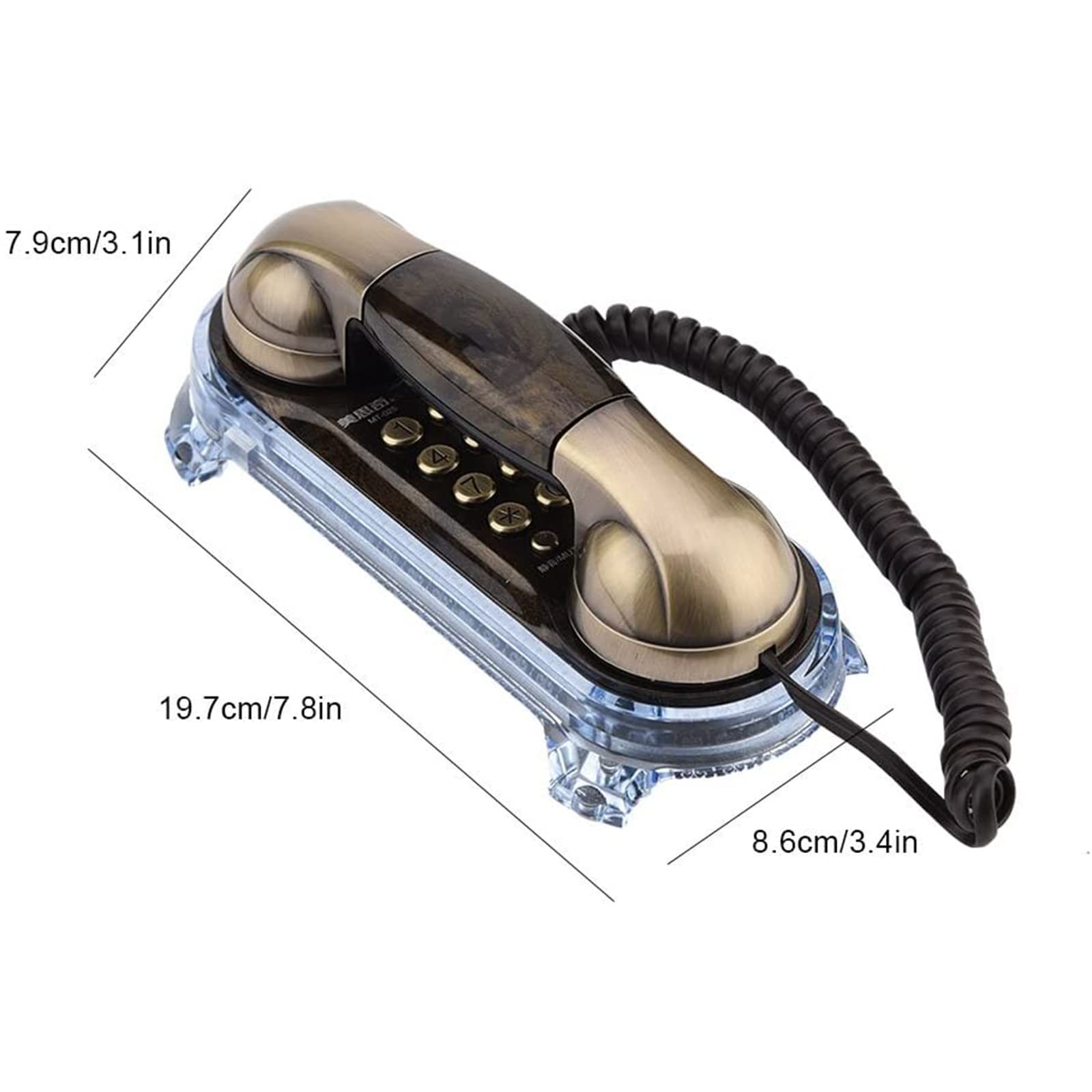 Mały telefon naścienny. Antyczny przewodowy telefon stacjonarny, modny telefon do domu, hotelu, biura (brązowy)