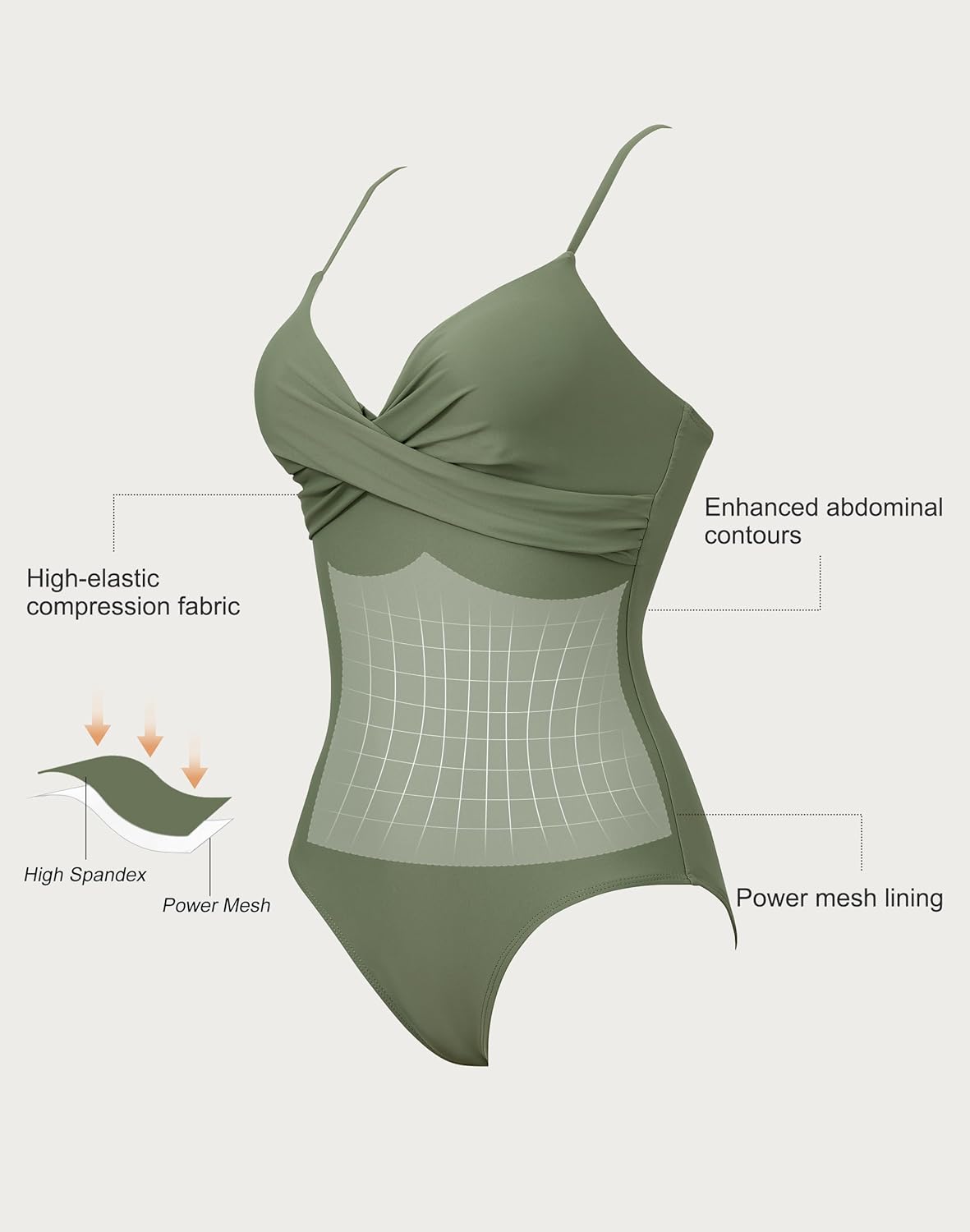 SUUKSESS Women Tummy Control One Piece Swimsuits V Neck Front Cross Bathing Suit - Image 3