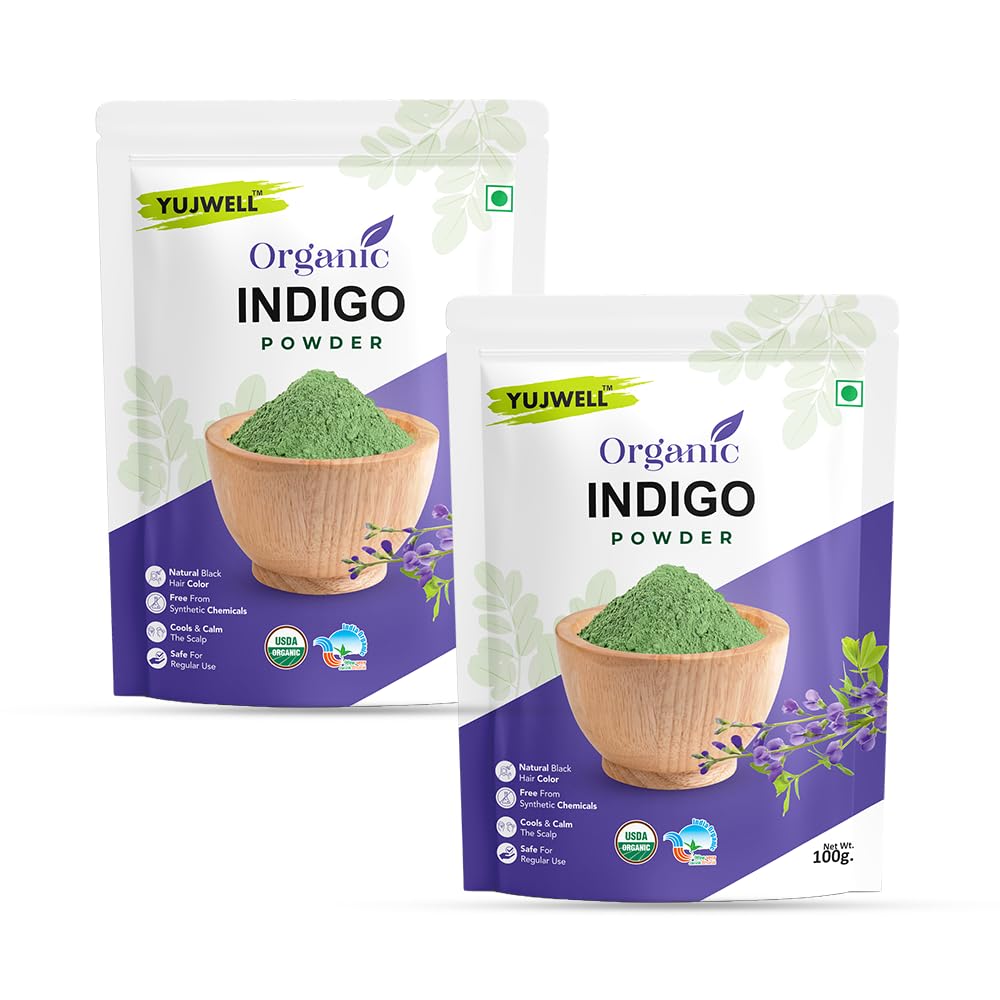 Organic Indigo Powder for Hair Color (200g) | USDA & India Organic Certified | Natural & Chemical Free Black Hair Dye | Safe for Men & Women | Ammonia & PPD Free | 100 g x 2 Pack-image-36