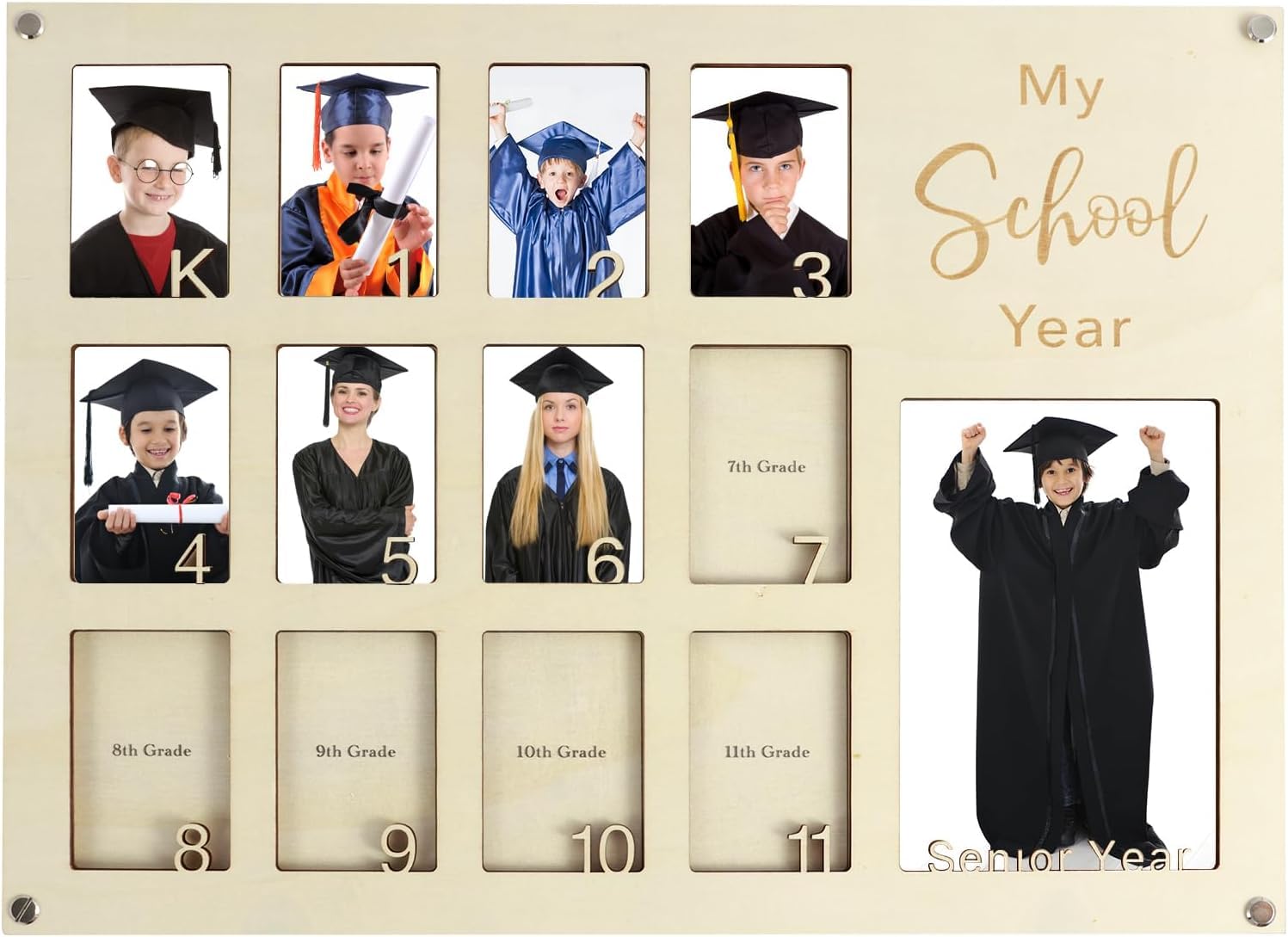 Haoser My First School board Years Photo Frame 12 Compartment Graduation Display Wall Hanging Memory Board-image-3