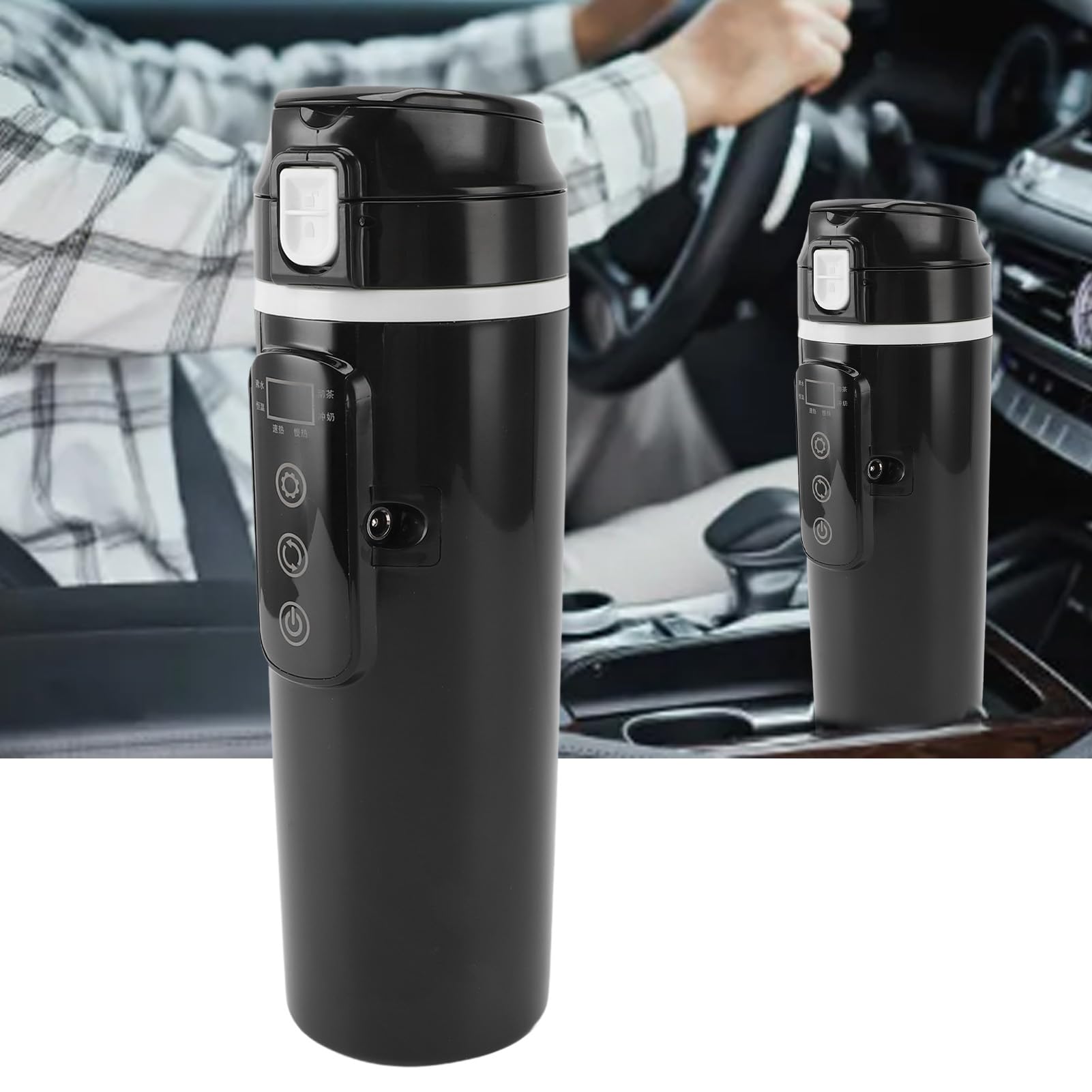 Generic Taza Calefactora Eléctrica para Coche, Hervidor de Agua Portátil de Acero Inoxidable de 500ml para Viajes, Trabajo, Escuela, té y café