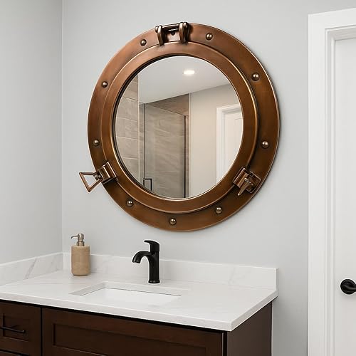 Miniatura 2 de Nagina International Ojo de buey de buey náutico de cobre antiguo de alta calidad  Auténtico atractivo rústico Espejos y ventanas (espejo, 15