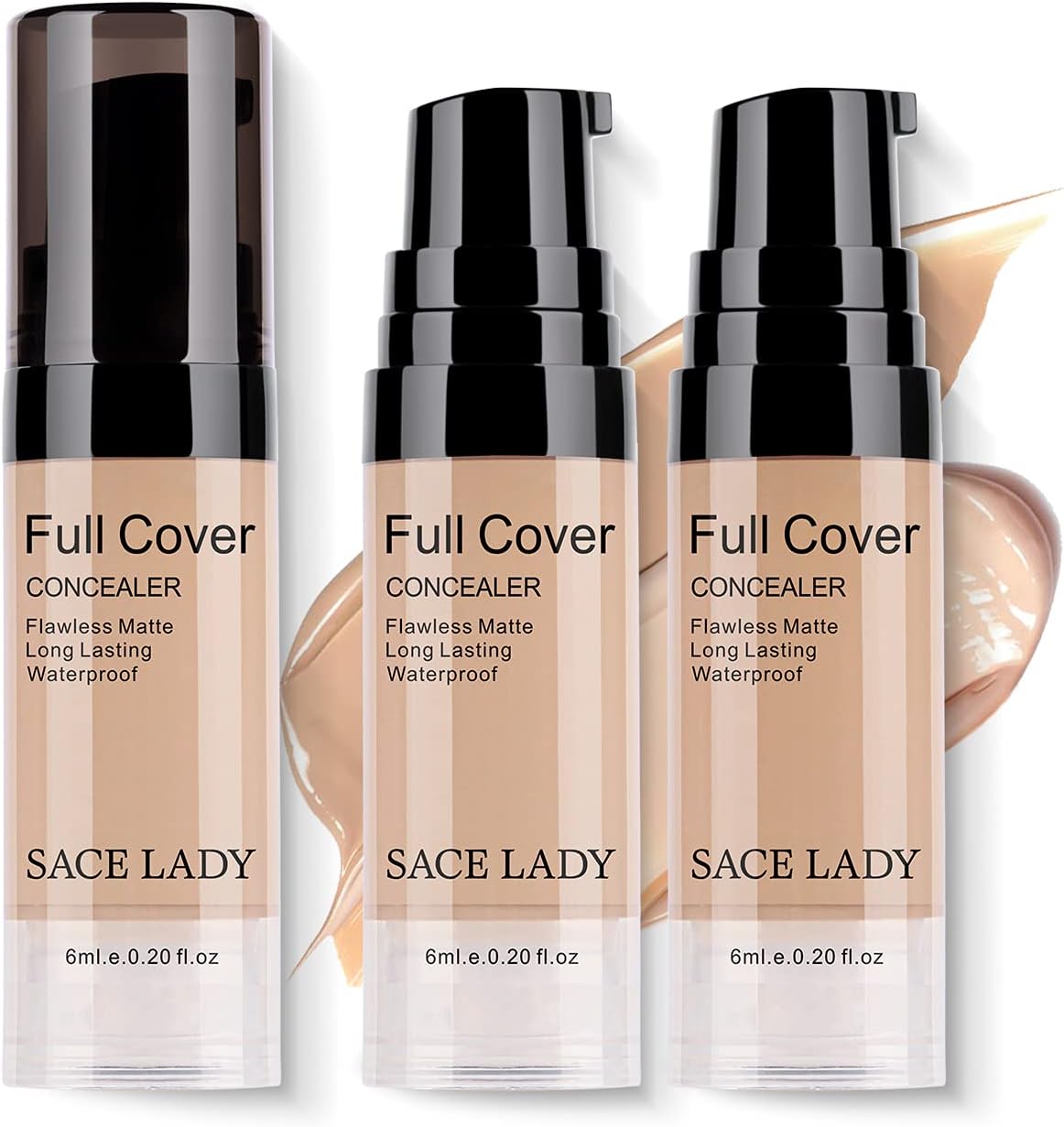 2 Colors Pro Full Cover Liquid Concealer Set, Waterproof Smooth Matte Flawless Concealer Foundation Corrector Kit for Eye Dark Circles Spots Face Concealer Makeup Base, 2 * 6ml/0.20Fl Oz