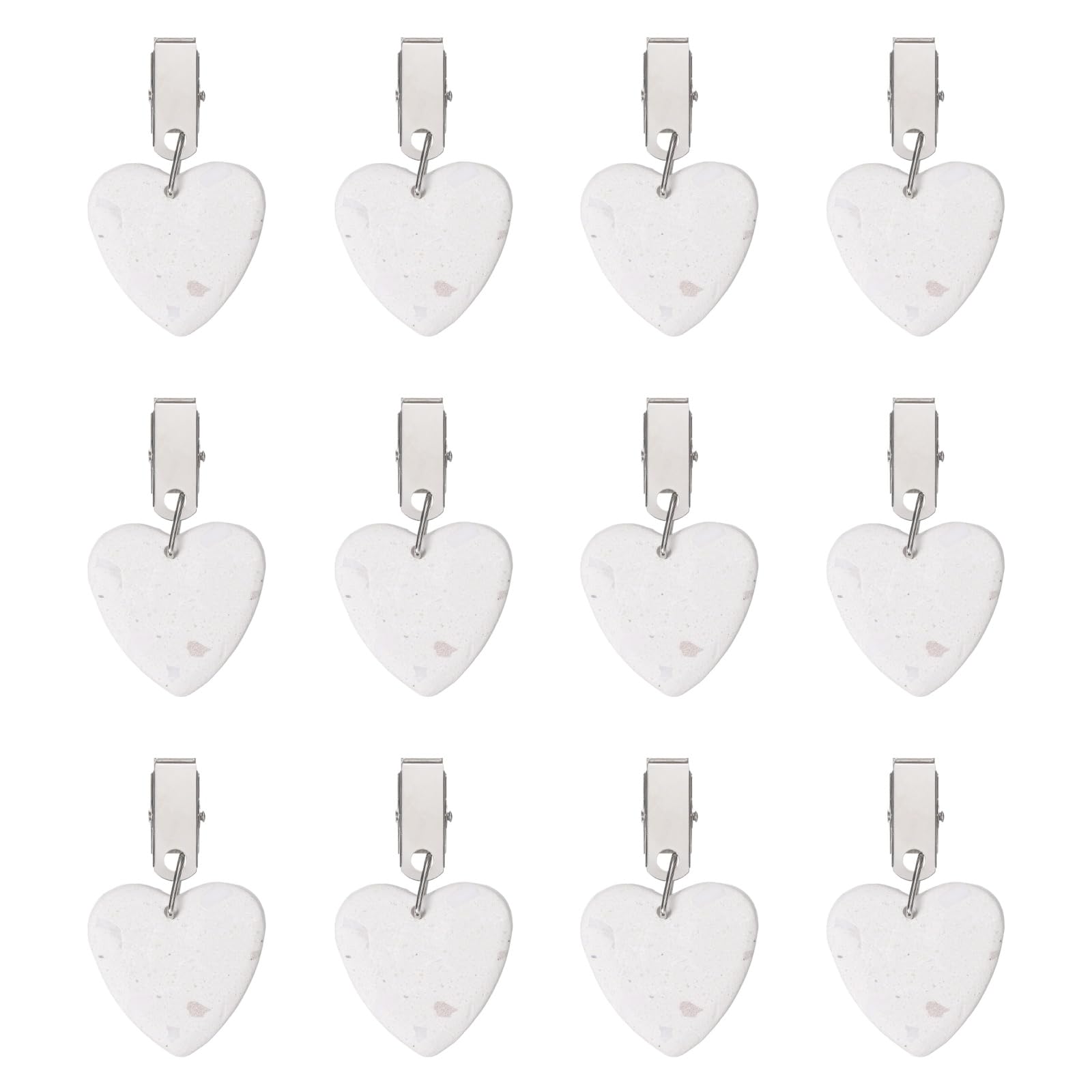 sourcing map 12Pcs Tablecloth Weights, Marble Table Cover Weights with Metal Clips, Heart Shape Stone Tablecloth Pendant 4 x 4cm for Outdoor Party Picnic Garden Table Decoration, Camo Color
