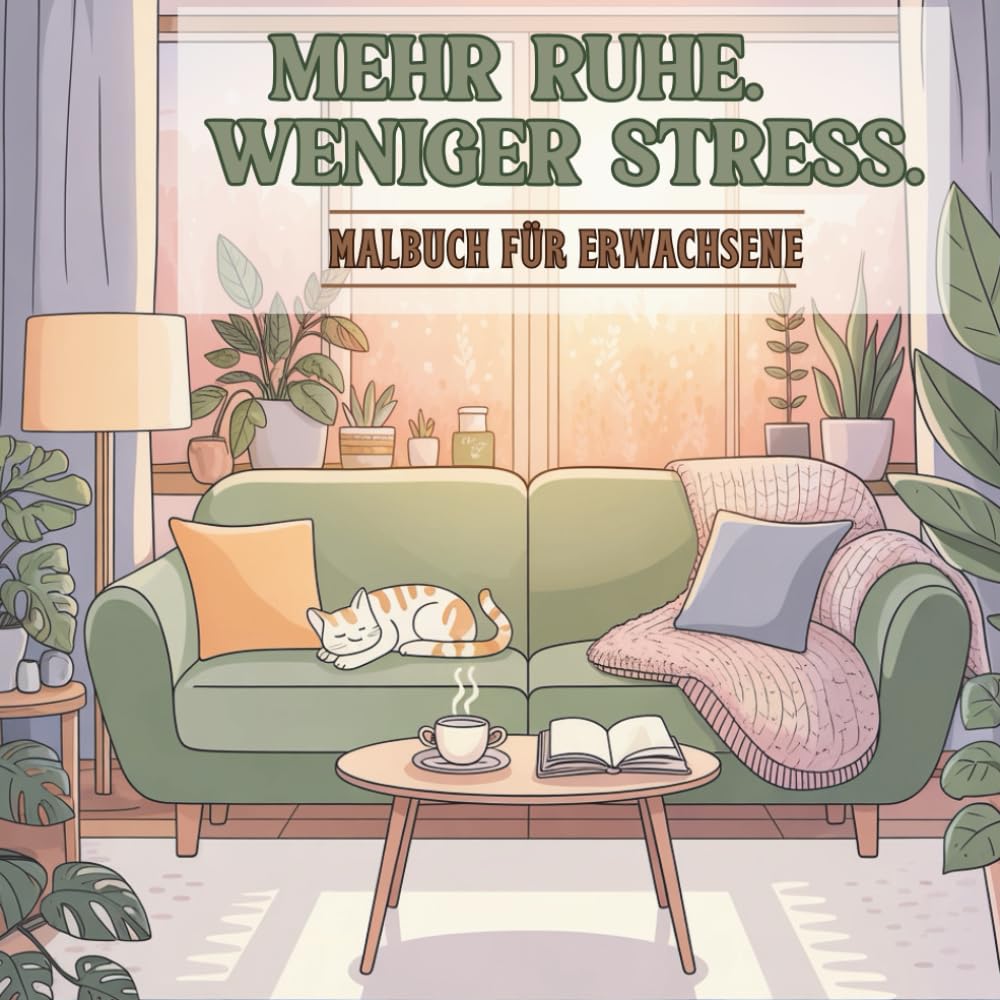 Mehr Ruhe. Weniger Stress.: Malbuch für Erwachsene mit entspannenden Wohnräumen und liebevollen Wohlfühlmotiven zum Stressabbau
