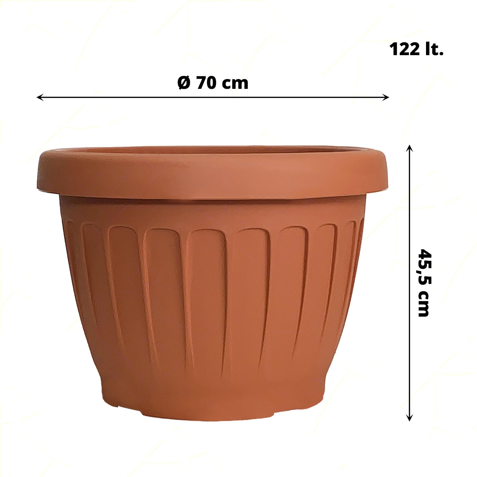 bama Vaso Terra Tondo 70 cm per Fiori Piante con Sottovaso 122 Litri Plastica Color Terracotta, con Fori di Drenaggio, Resistente agli UV, Made in Italy