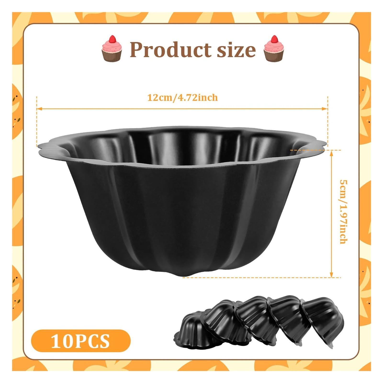 Moule à tartelettes en acier au carbone Moule à gâteau en acier au carbone, moule pâtisserie rond charnière de 12/24 cm, ustensile cuisine(10PCS 12CM)