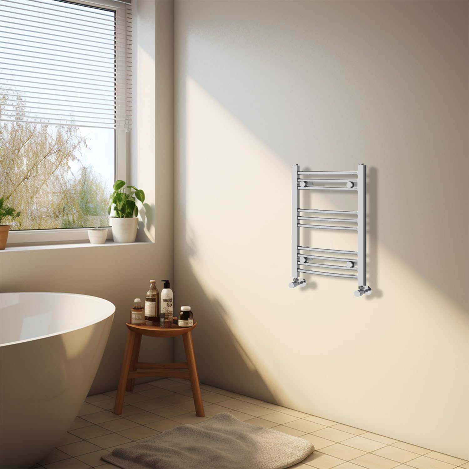 NRG Chrome Heated Towel Rail Curved Designer Bathroom Radiator - 600×400mm — image 1