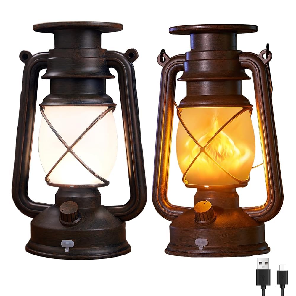 KOOPER Solar Lantern Lights Outdoor, Vintage Flickering Flame Solar Lanterns Lights Outdoor Waterproof, Rechargeable Lantern Hanging Solar Lights for Outside, Solar Powered Camping Lanterns Yard 2Pack