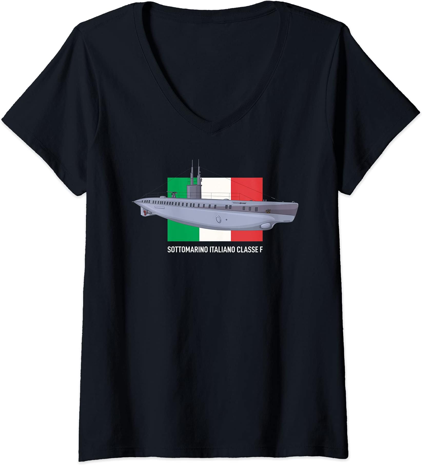 Womens Italian F-class Submarine WW1 Submarines Italy Navy Flag V-Neck T-Shirt