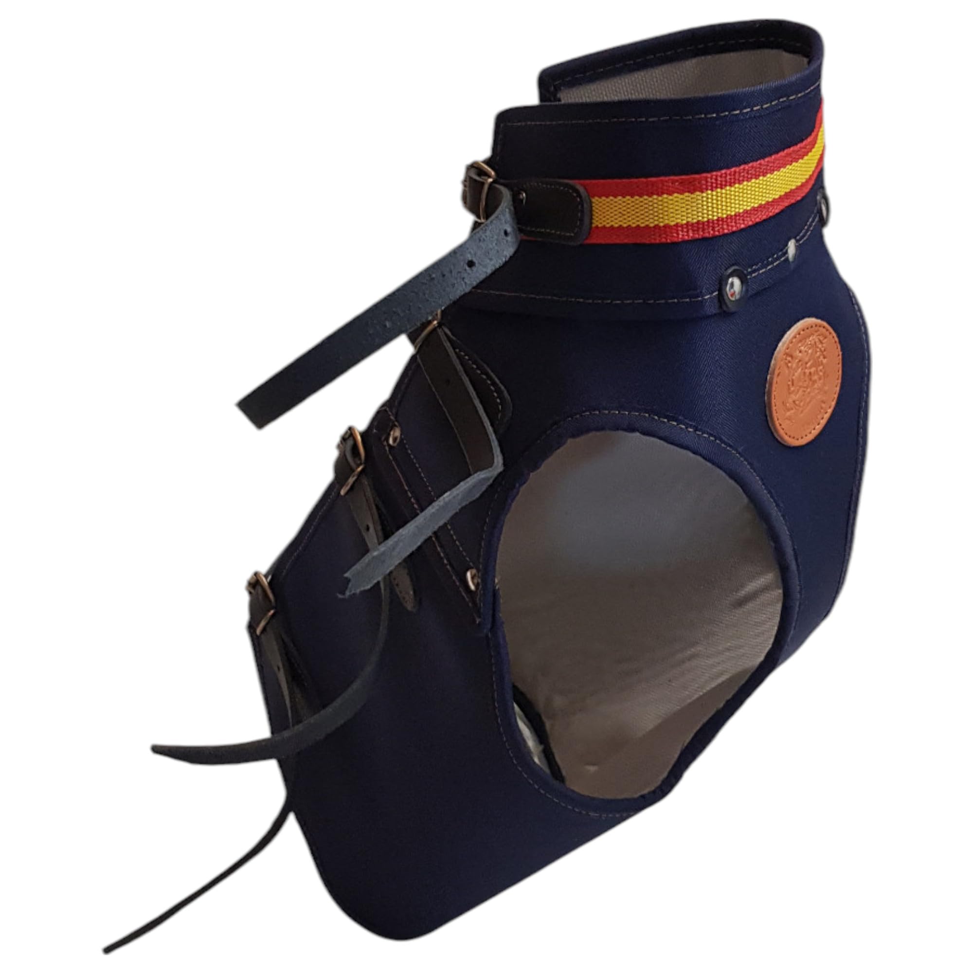 Chaleco Protector para Perros de Caza, contra embestida de jabalí, Azul Marino con Bandera España, Ajustable con Hebillas (Large-Diametro Pecho 55 a 60 cm)