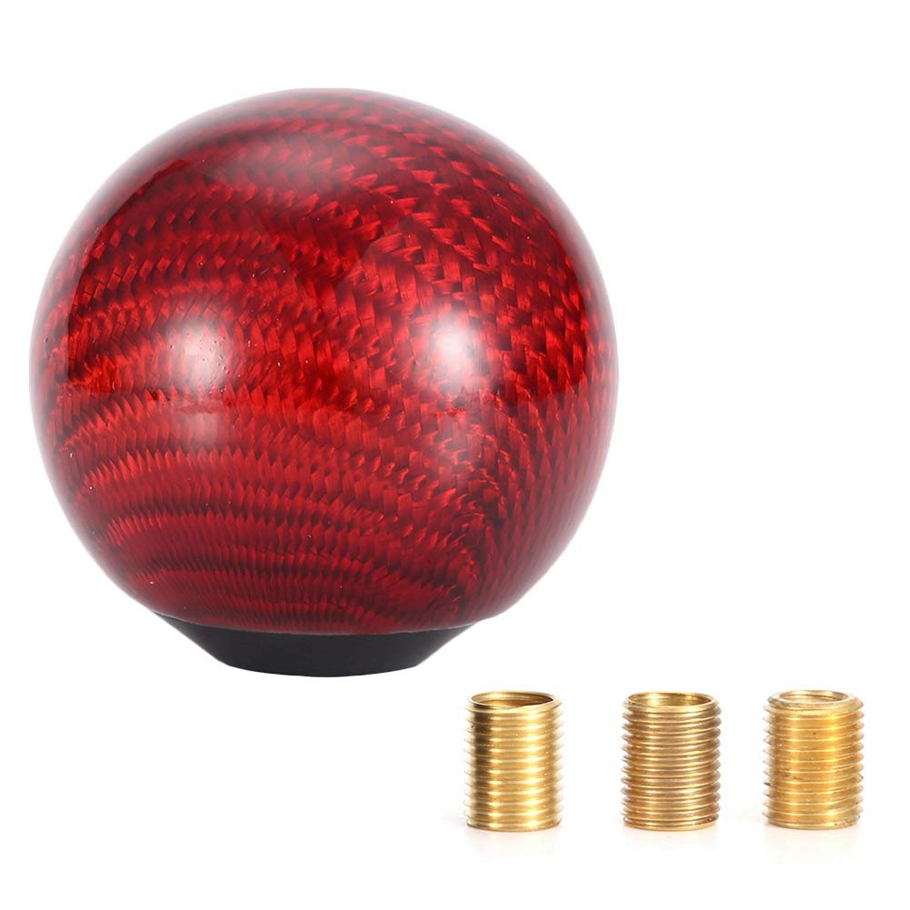 Automobile Universal Round Shift Knob,Carbon Fiber Universal Car Gear Shift Knob Head Shifter Lever Round Ball Shape (Red)