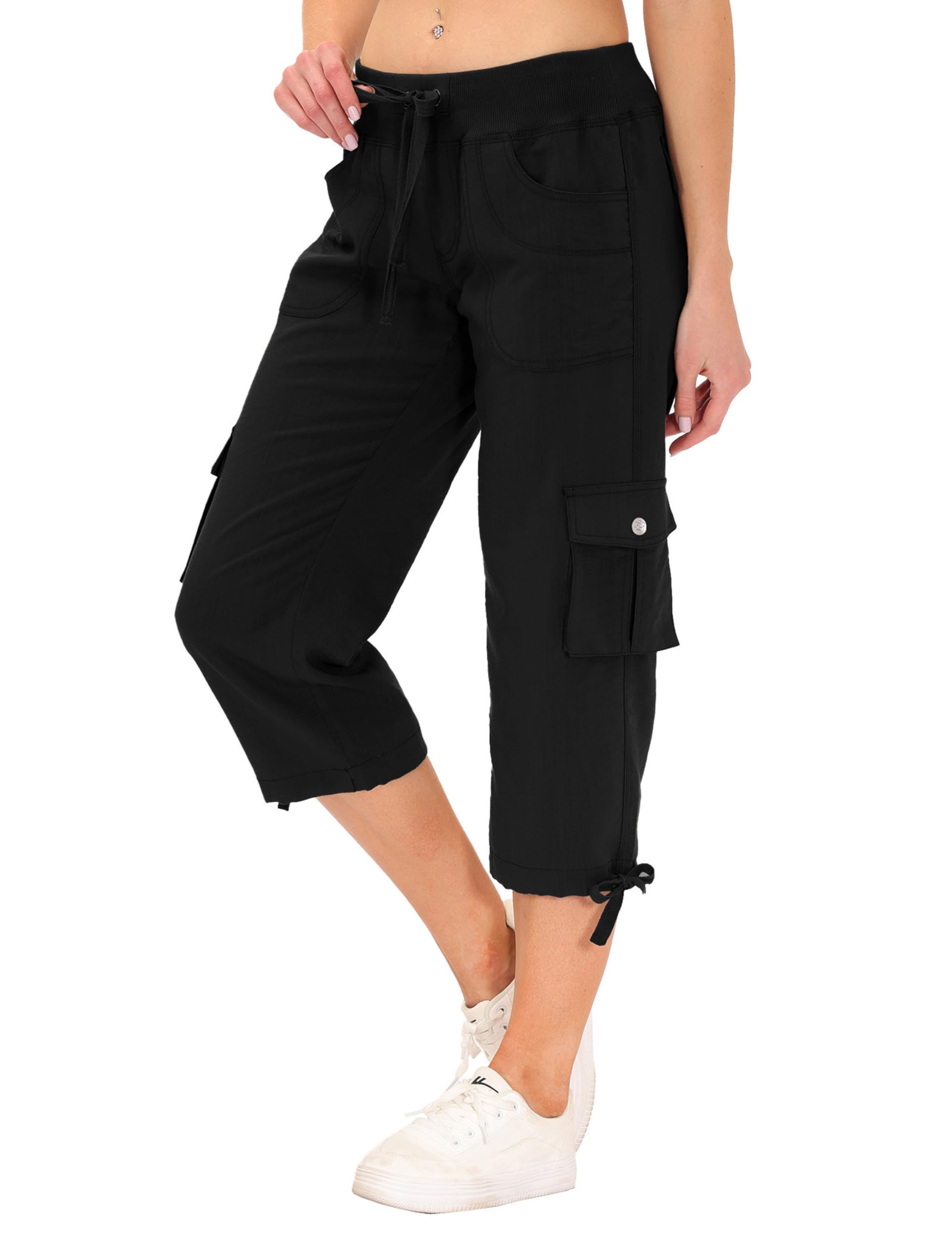 JINSHI Hosen Damen Sommer Cargohose 3/4 Hose Caprihose Freizeithose Wanderhosen Outdoorhose mit Mehrfach-Tasche