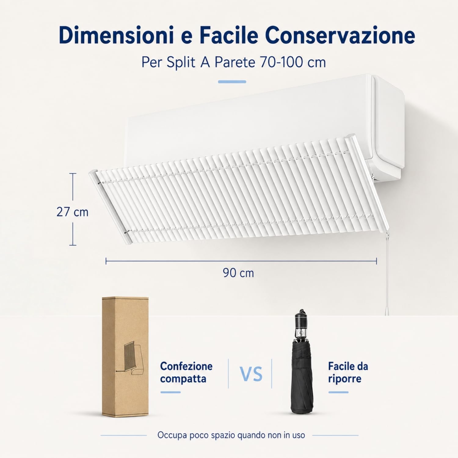 Deflettore Condizionatore Regolabile 90cm con Alette in Alluminio | Deviatore Aria Condizionatore Regolabile, Anti Soffiaggio Diretto per Casa Ufficio Camera, Senza Fori, Split 70-100cm