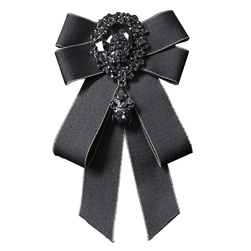 Rhinestone Retro British Style Pre-tied Adjustable Fabric Ribbon Bow Tie for Women Men Uniform Necktie Bownot