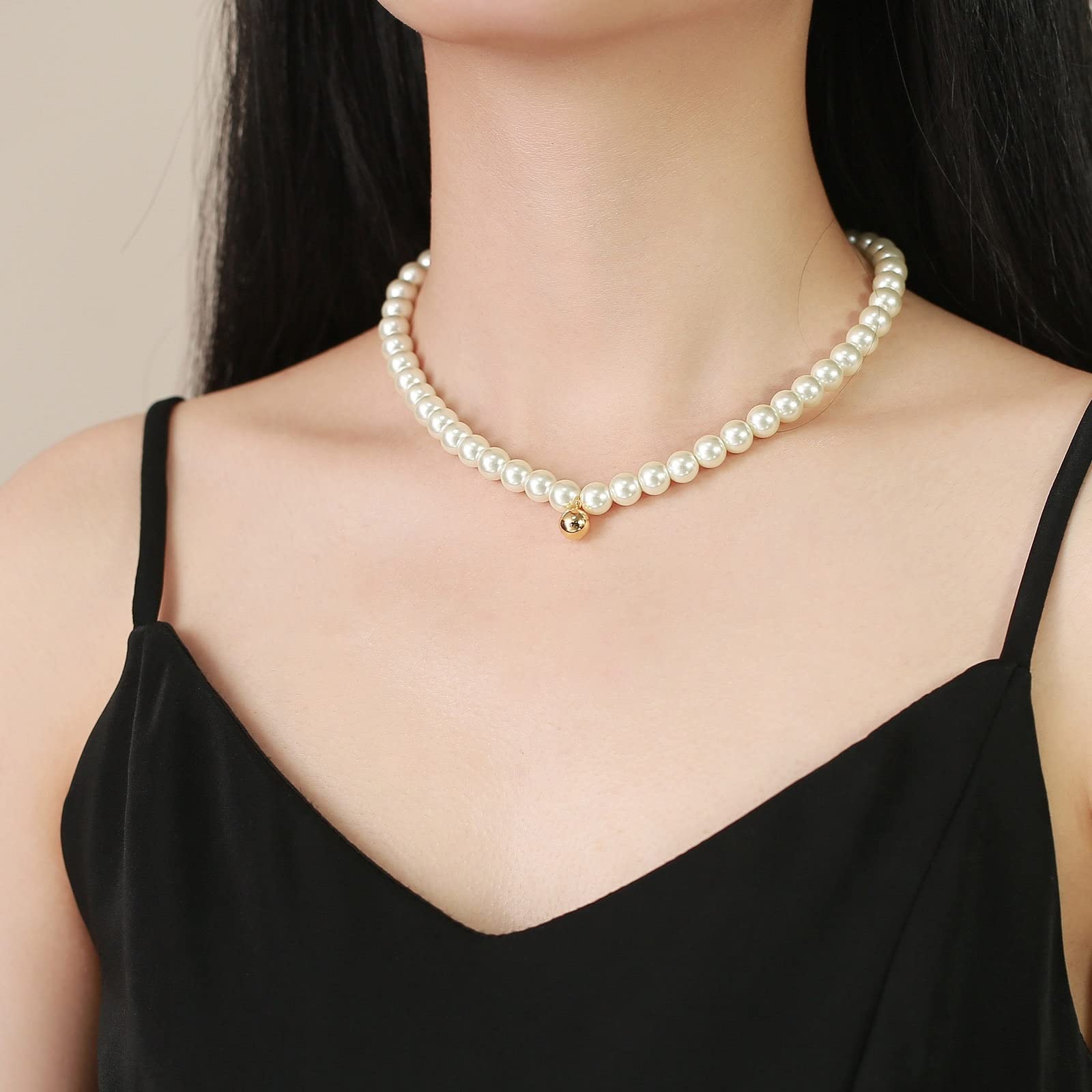 Naszyjniki z kołnierzykiem, perła 6/8 MM pozłacany naszyjnik choker dla kobiet łańcuszek 18 cali