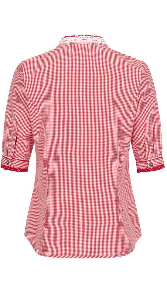 Nübler Trachtenbluse Damen - Kurzarm, V-Ausschnitt, klassischer Trachtenlook - Moderne bayrische Tracht, Sandy in Rot
