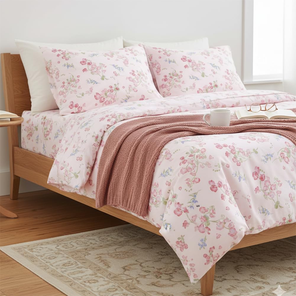 AShanlan Bettwäsche Blumen 135x200 Pflanzenmuster Bettbezug und Kissenbezug 80x80 cm ÖkoTex Zertifiziert Microfaser Bettwäsche-Sets mit Reißverschluss
