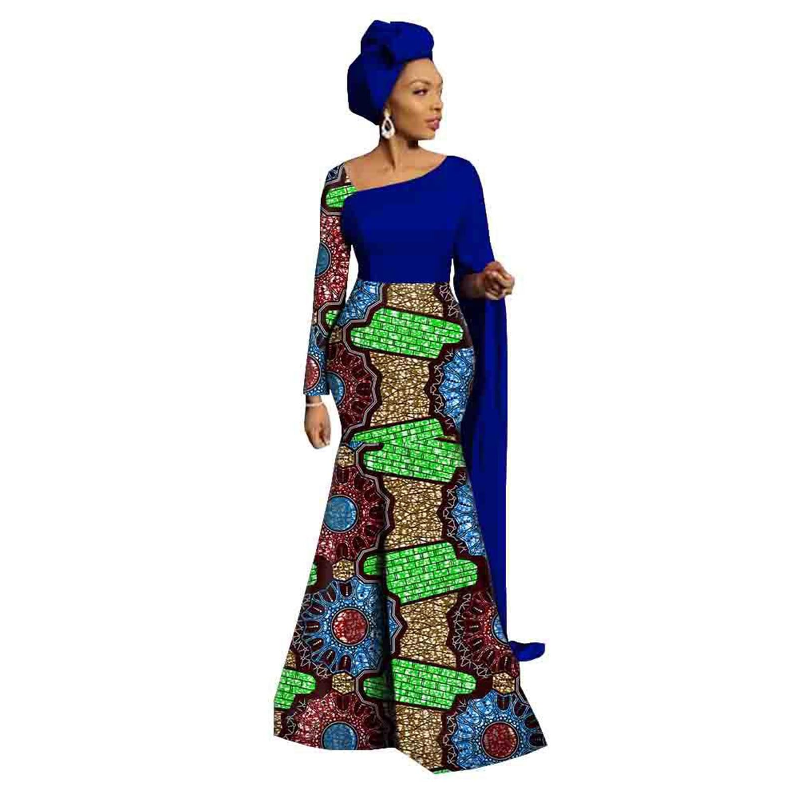 WUIIEN African Pattern Ankara Maxi Dress For Women Traditional Culture Kente Print Cloth(Style 4,XL)