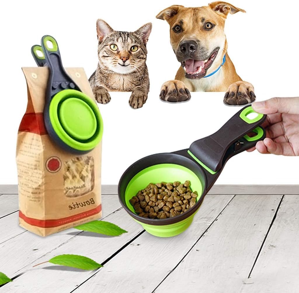 Foodie Puppies 3-in-1 Silicone Foldable Bowl, Measuring Cup, and Bag Sealing Clip - 237ml (Stowable Clipper Bowl) | Multi-Purpose Use Collapsible/Portable Dog Food Bowl (Color May Vary) 3