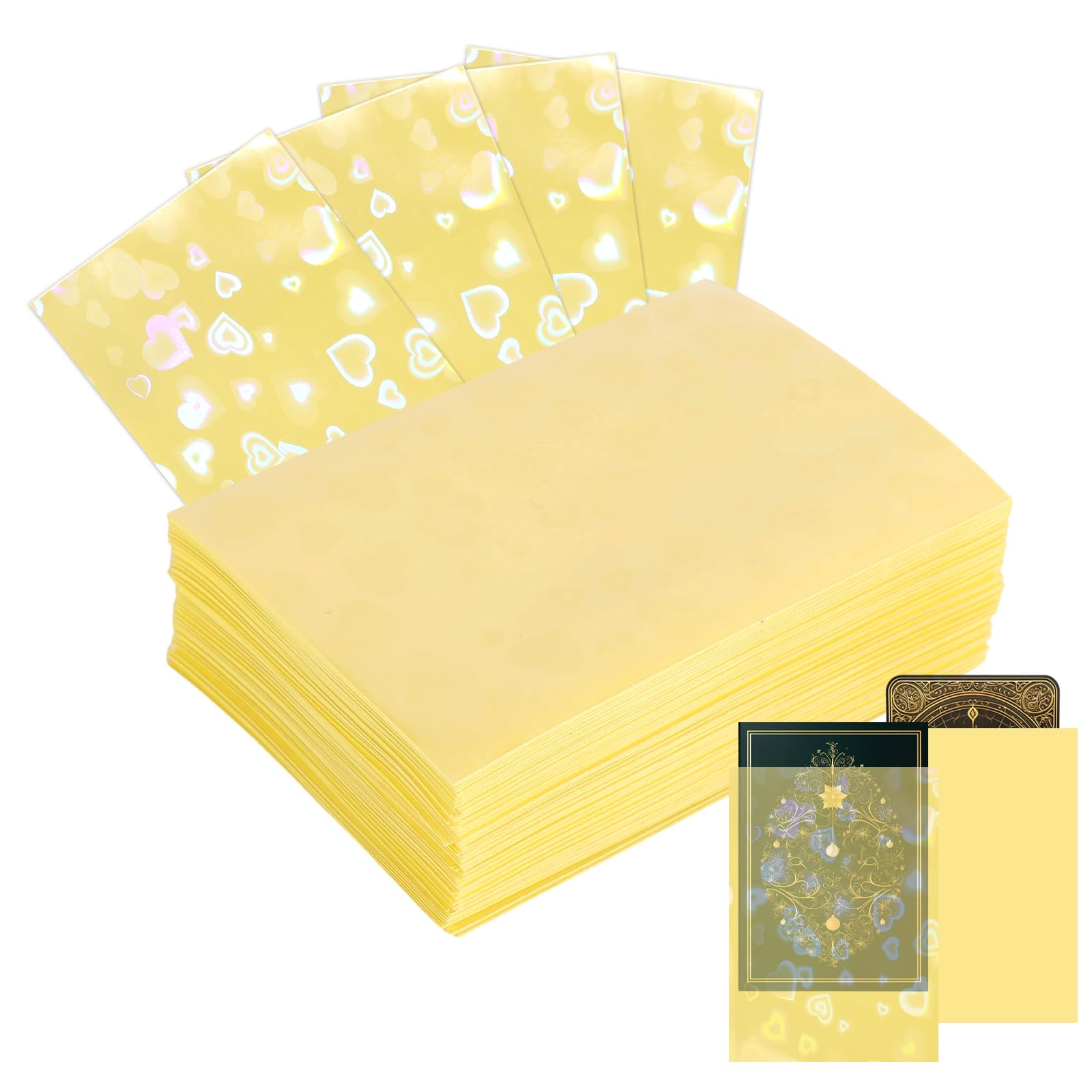 100pcs Photocard Sleeves, 9.1x6.5cm/3.58x2.56in Love Heart-Shape Holographic Foil Protective Cover Laser Flashing Card Sleeves for Card Enthusiasts — image 1