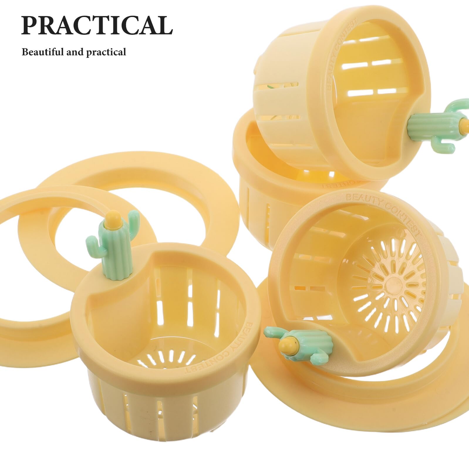 Veemoon Colador de Fregadero de Cocina Forma de Cactus Amarillo Filtro de Desagüe Plástico 5 Piezas Cesta Coladora para Recogida de Residuos Accesorio Práctico para Hogar y Restaurante