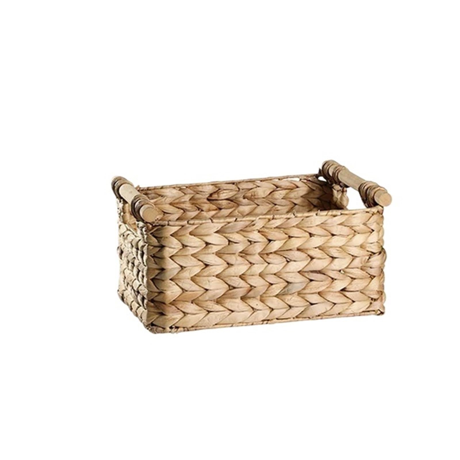 wicker basket storage Woven Storage Box Handle Kitchen Sundry Organizer Laundry Basket Rectangular Closet Picnic(S)