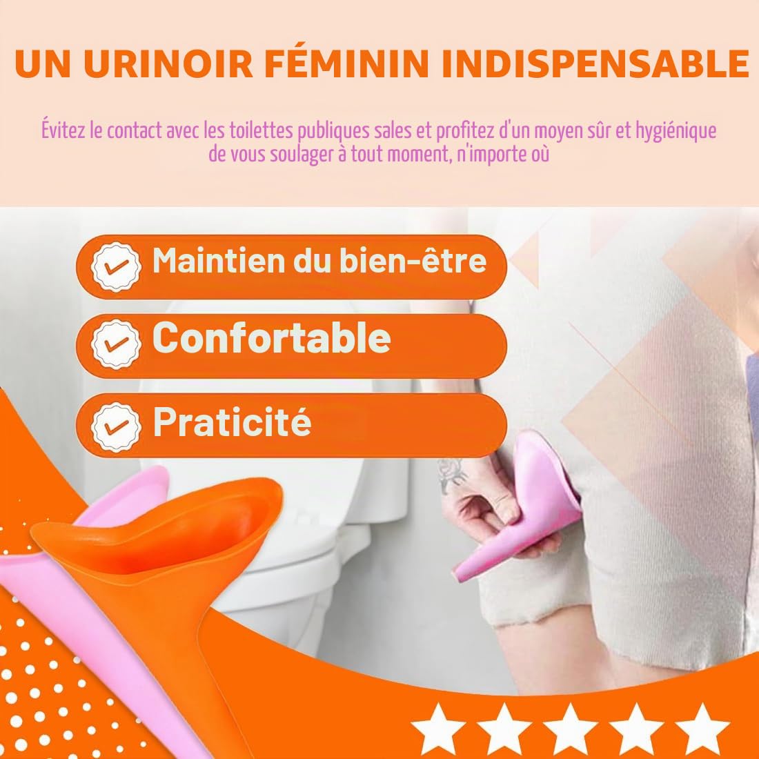 Lot De 2 Urinoirs Pour Femmes En Silicone - Réutilisables, Portables, Rouge Et Orange, Pour Faire Pipi Debout