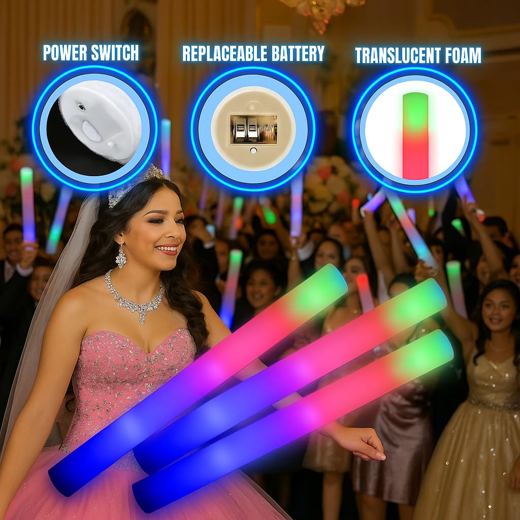 Paquete de 120 barras de luz LED personalizadas para cualquier ocasión, varillas brillantes para bodas, cumpleaños, accesorios de pista de baile, 3 modos de varitas brillantes