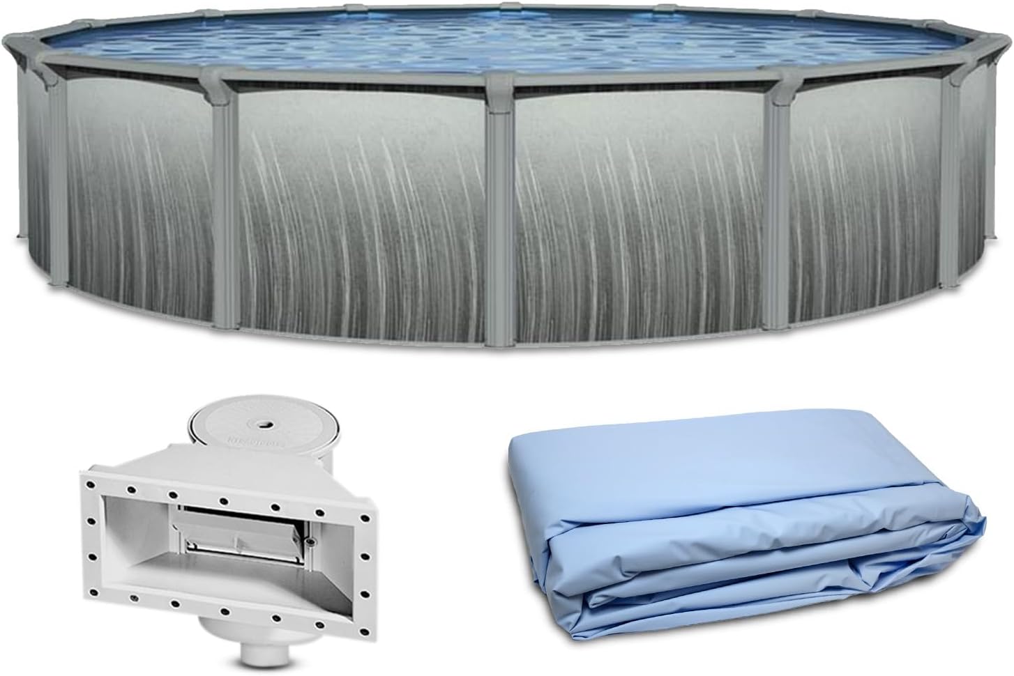 Blue Wave Martinique 15-ft Round 52-in Deep Hard Sided Steel Wall Above Ground Pool with 7-in Top Seats, 6-in Verticals, Skimmer & Vinyl Liner - 5,130 Gallon Capacity for Family Swimming & Recreation