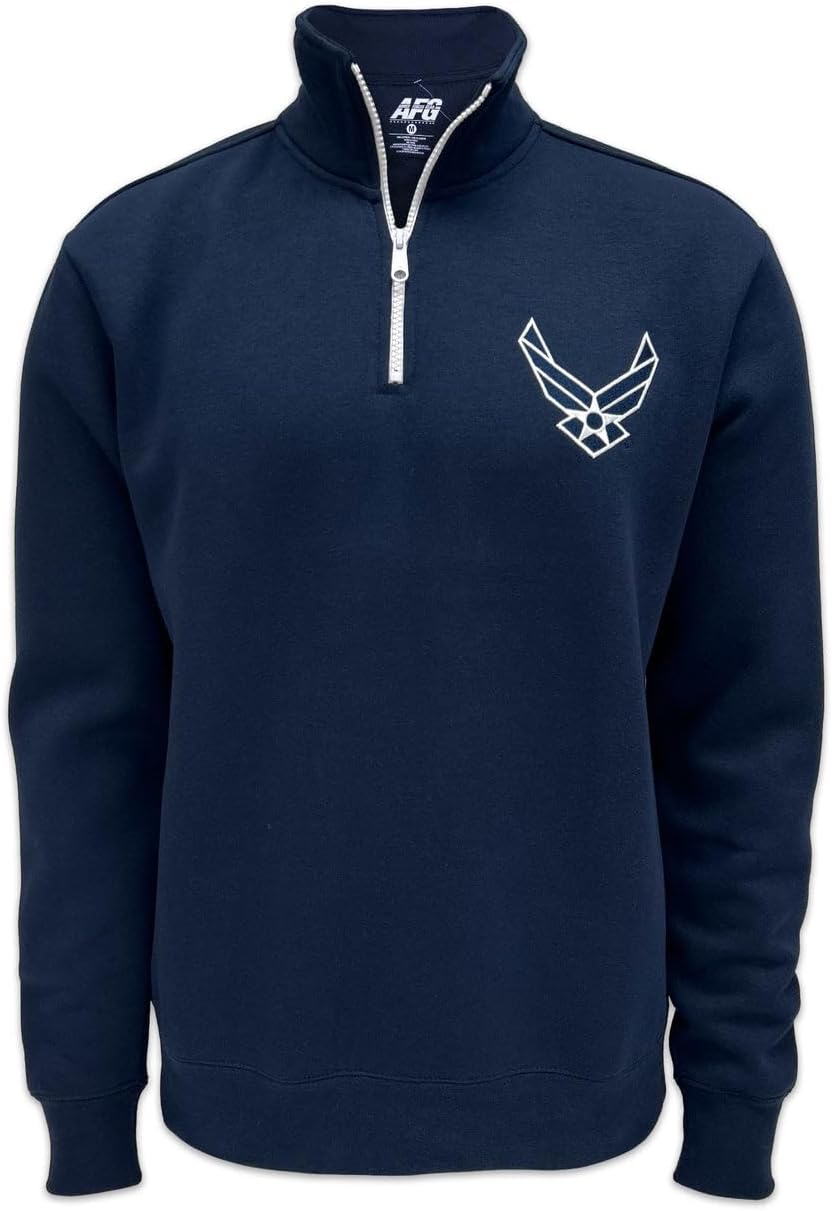 Armed Forces Gear US Air Force Wings Tackle Twill Embroidered Fleece Quarter Zip Sweatshirt (Navy) - Image 4