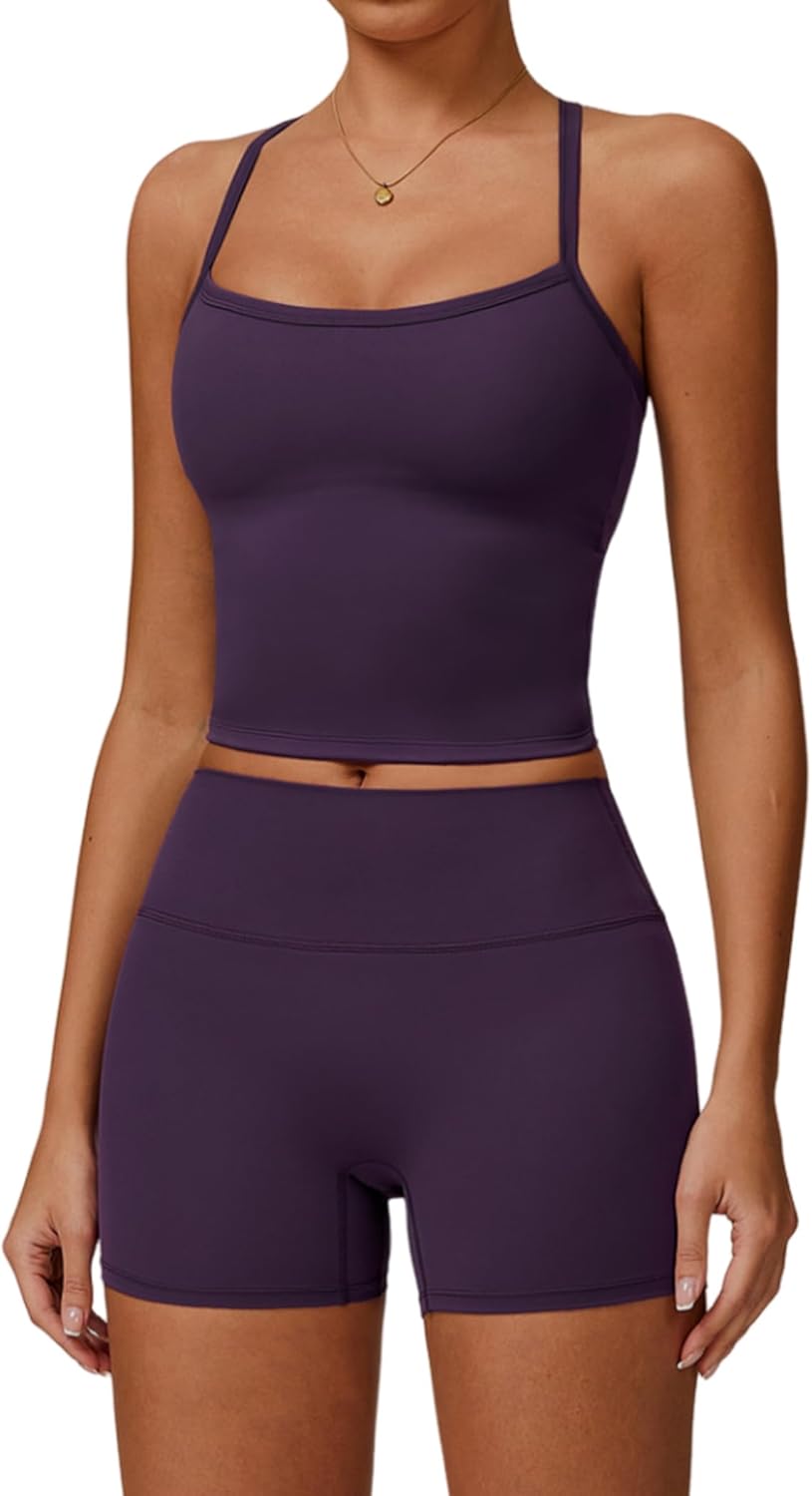 Two Piece Workout Sets For Women Tank Top Matching High Waist Booty Lifting Shorts Gym Yoga Active Wear Outfits