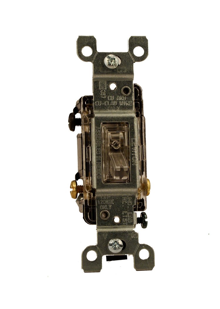 1 Pack : Leviton 1463-LHC 15 Amp, 120 Volt, Toggle Lighted Handle, Illuminated OFF 3-Way AC Quiet Switch, Residential Grade, Grounding , Clear