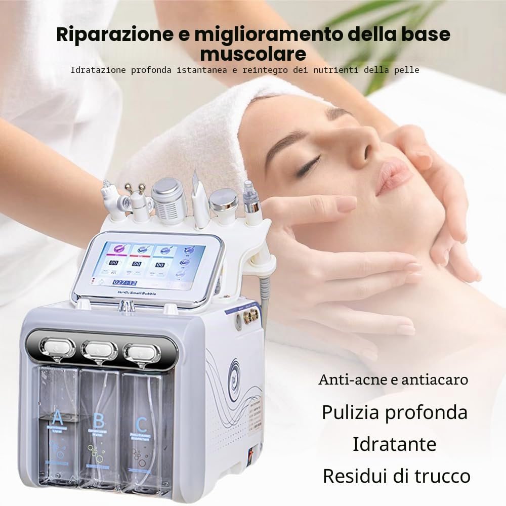 6 in 1 Macchina per la bellezza con acqua, idrogeno e ossigeno, sistema avanzato per il trattamento del viso con 6 accessori, dispositivo per aquafacial, dispositivo per aqua facial, per il tuo salone