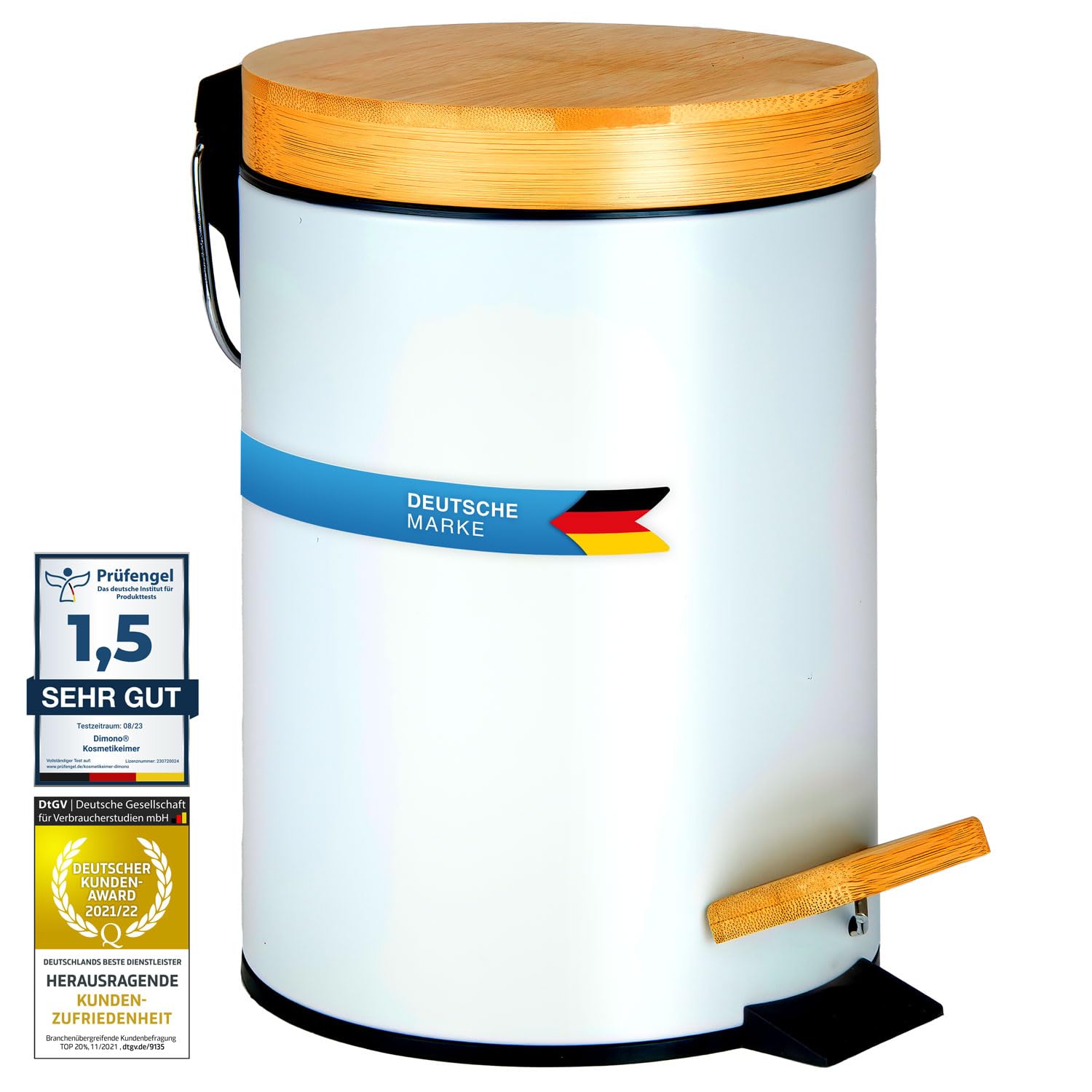 Dimono Kosmetikeimer Bad-Mlleimer Abfalleimer 3 und 5 Liter Tret-Eimer  mit flachem Bambus-Deckel und Anti-Rutsch-Tritt fr Badezimmer & Kche (3  Liter, Erhhte Deckelvariante) : Amazon.de: Kche, Haushalt & Wohnen