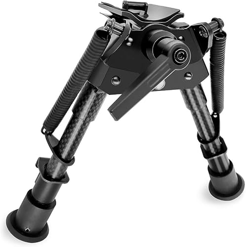 Miniatura 2 de Bípode giratorio táctico de 6 a 9 pulgadas, patas con muescas, inclinación de pivote con palanca de bloqueo en S (fibra de carbono)