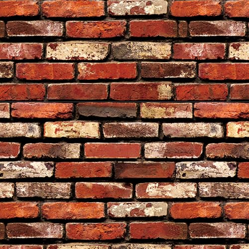 LZH-LP Antique Brick Wallpaper, Red Brown Brick Peel Stick Vinyl, 45x300CM Removable Vintage Cement Wall Self-Adhesive Wallpaper Film Roll for Wall Cabinet Décor