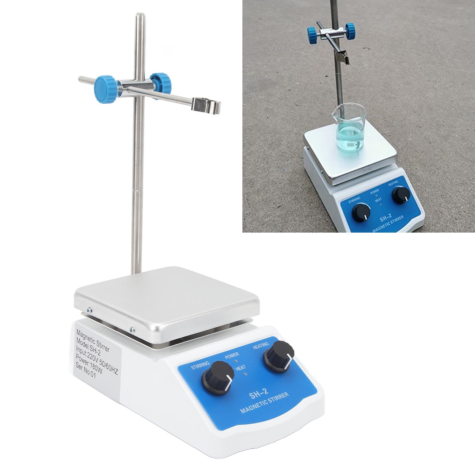 Magnetrührer Heizplattenmischer 2000 Ml Rührkapazität Laborrührer Heizplatte 180 W Maximal 662 ℉ 350 ℃ 100-1600 U/min Stufenlos Einstellbar für Labor (EU-Stecker 220 V)