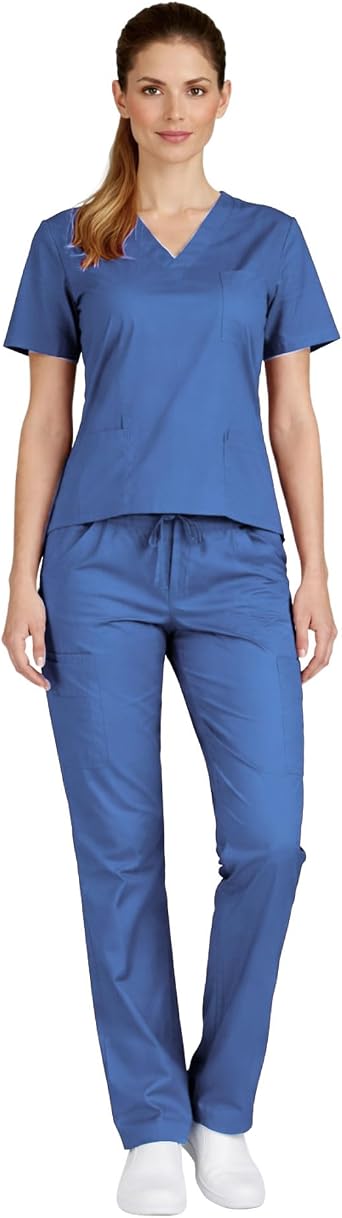M&M SCRUBS Womens Scrub Set V-Neck Top & Pants | Soft Poly-Cotton Medical Uniform | Run Large
