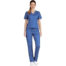 طقم تقشير نسائي من M&M SCRUBS برقبة على شكل حرف V وبنطلون | زي طبي ناعم من البوليستر والقطن | مقاس كبير