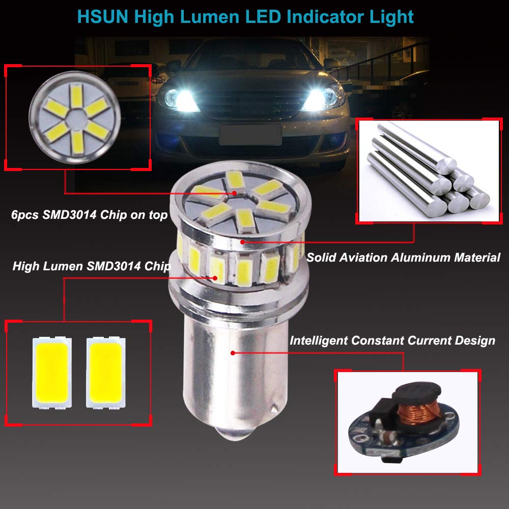 HSUN BAY9S H21W LED lampadine con Canbus Senza Errori per la Luce di Lettura Indicatore e Molto Altro 6000K Bianco