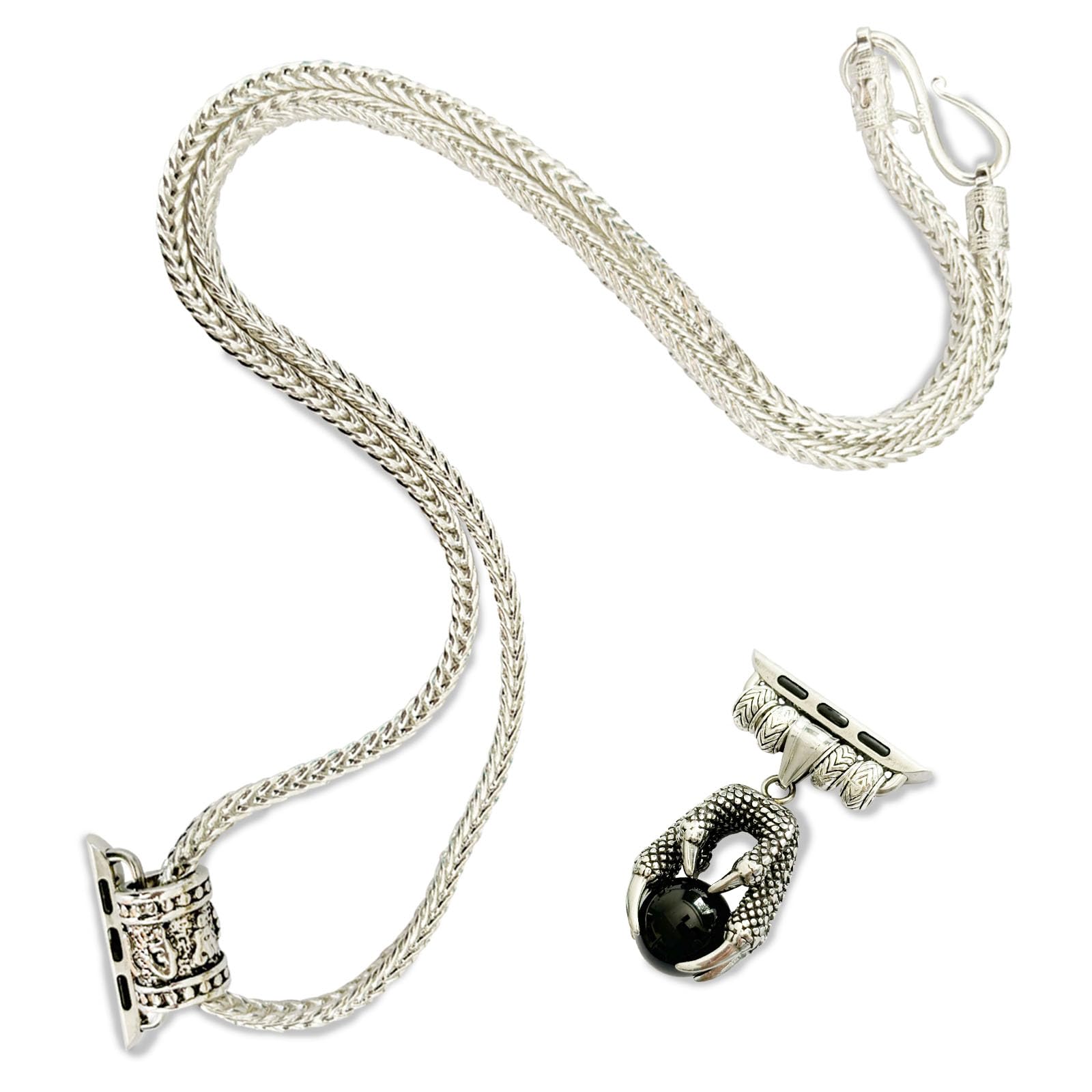 HMLXSH Necklace Adapter Pendant Compatible with Apple Watch, Men's Connector with Double-Ring Wristband, Retro Feather Pendant Tether IWatch 8/7/6/5/4/SE/9 (#3 38 40 41mm)