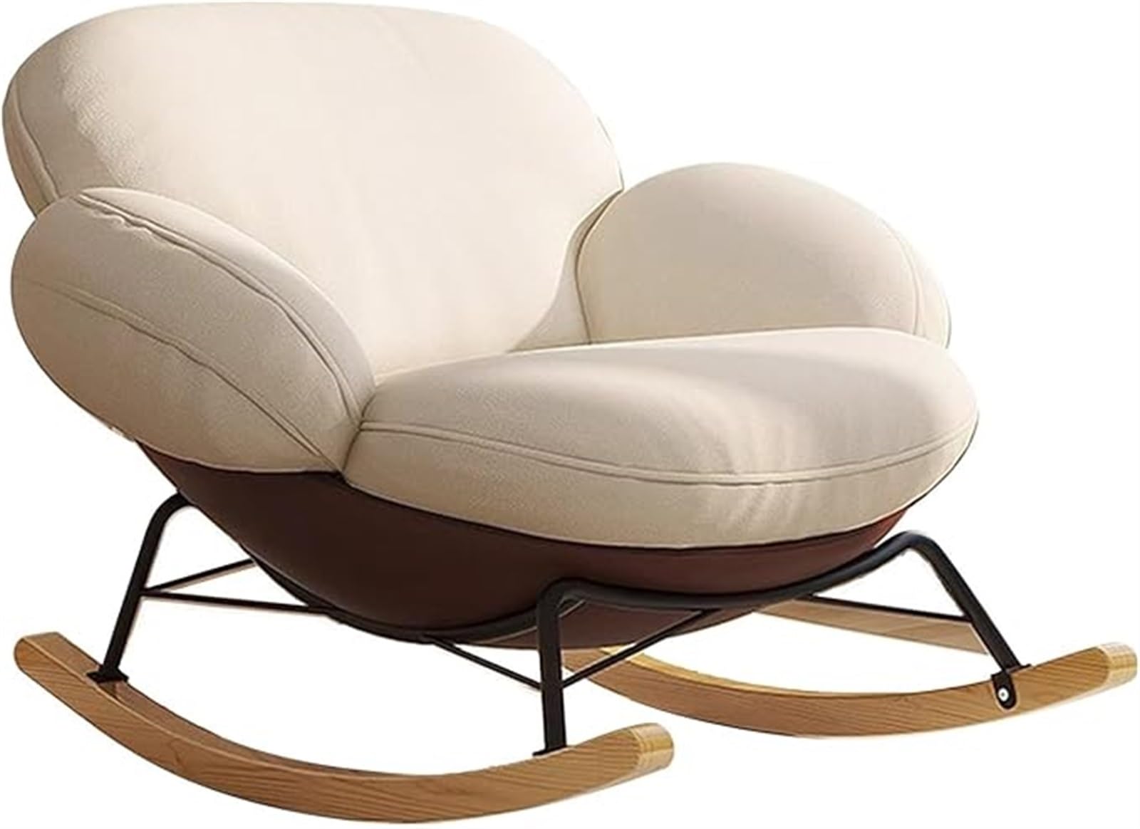Mecedora reclinable con Acento Moderno, Mecedora tapizada con Planeador, Muebles de Sala de Estar, Dormitorio, Mecedora de Franela (Blanco Roto + marrón)