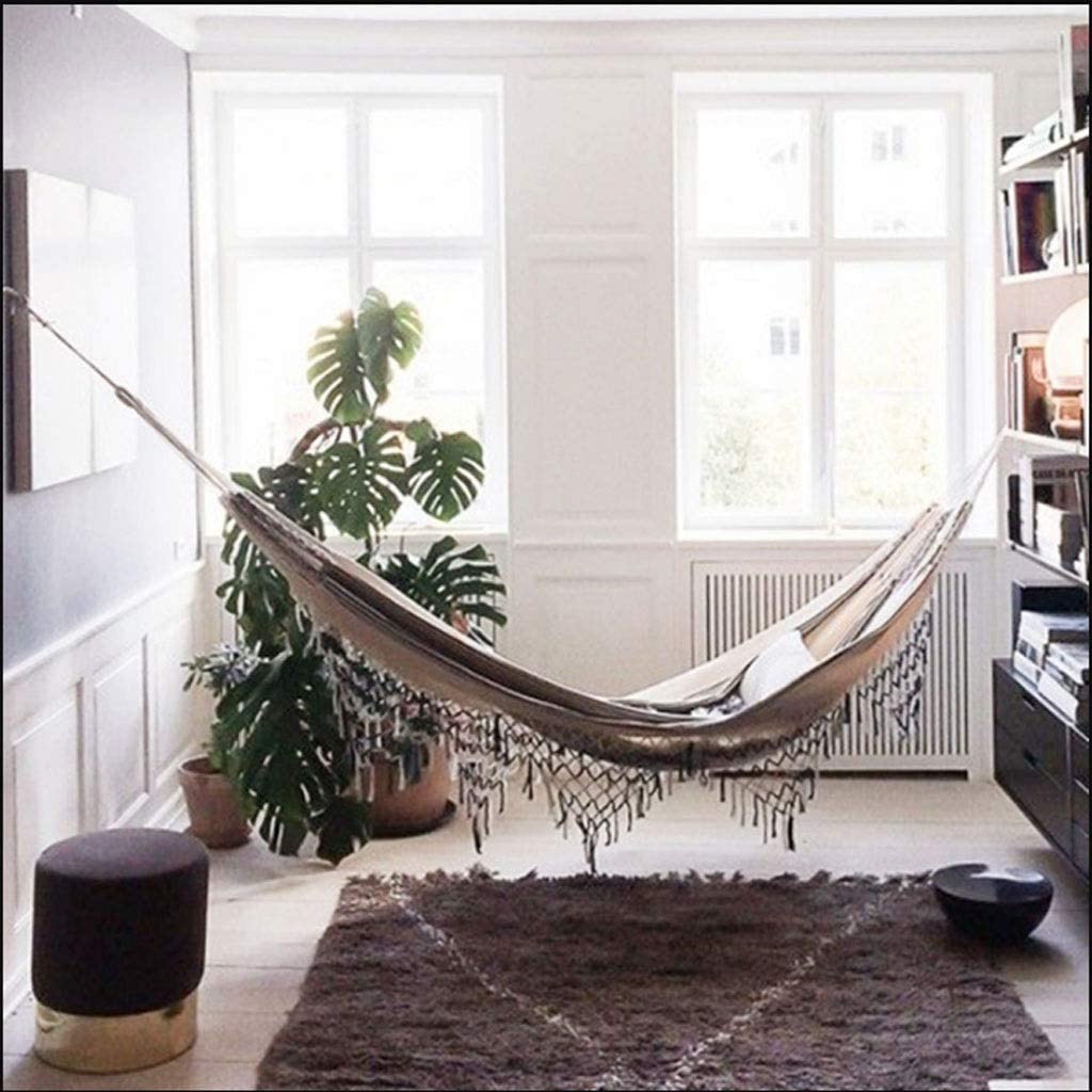 Hamaca Colgante, Hammock Hamaca de algodón para Exteriores con borlas, Bolsa Transporte portátil para Acampar, terraza, jardín, Playa, Patio, hamacas Hamaca de Viaje